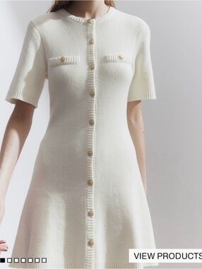 H&M Cream Short-Sleeve Button-Front Knit Mini Dress 100% cotton